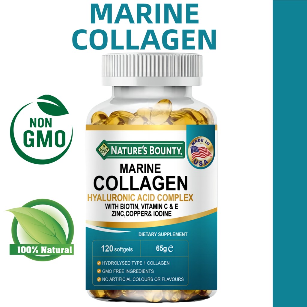 Nature's Bounty Marine Fish Collagen Capsules-เสริมสารต้านอนุมูลอิสระและชะลอวัย