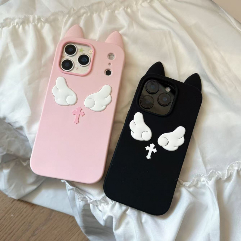 3ง หูแมวปีกซิลิโคนเคสโทรศัพท์สําหรับ ไอโฟน 13 14 15 16 17 มือโปร สูงสุด ปลอกซิลิโคนอ่อนนุ่มฝาครอบป้องกันสําหรับ ไอโฟน17 กรณี