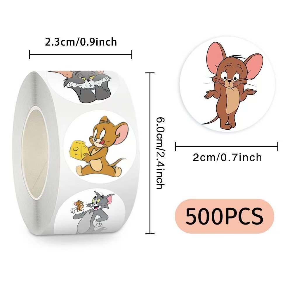 500 ชิ้น/ม้วน Playful Tom & Jerry Bulk สติกเกอร์ - Embellishments ตัวละครต่างๆสําหรับงานฝีมือ DIY, กระเป๋าเดินทางและสมุดภาพ