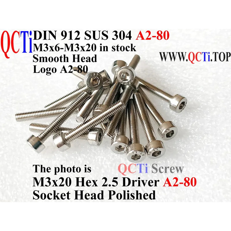 50pcs DIN 912 Stainless Steel M3 screw M3x6 M3x8 M3x10 M3x12 M3x14 M3x15 M3x16 M3x20 Hex 2.5 Driver 