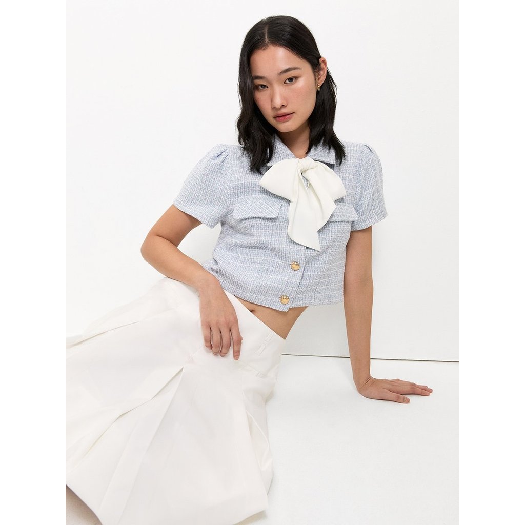 [Pomelo] เสื้อทวีตผูกโบว์ / Tweed Bow Tie Top