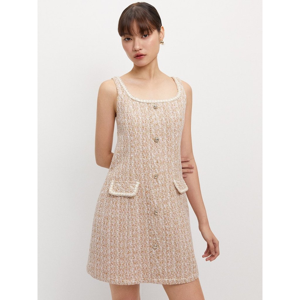 [Pomelo] เดรสผ้าทวีตติดกระดุม / Tweed Button Dress