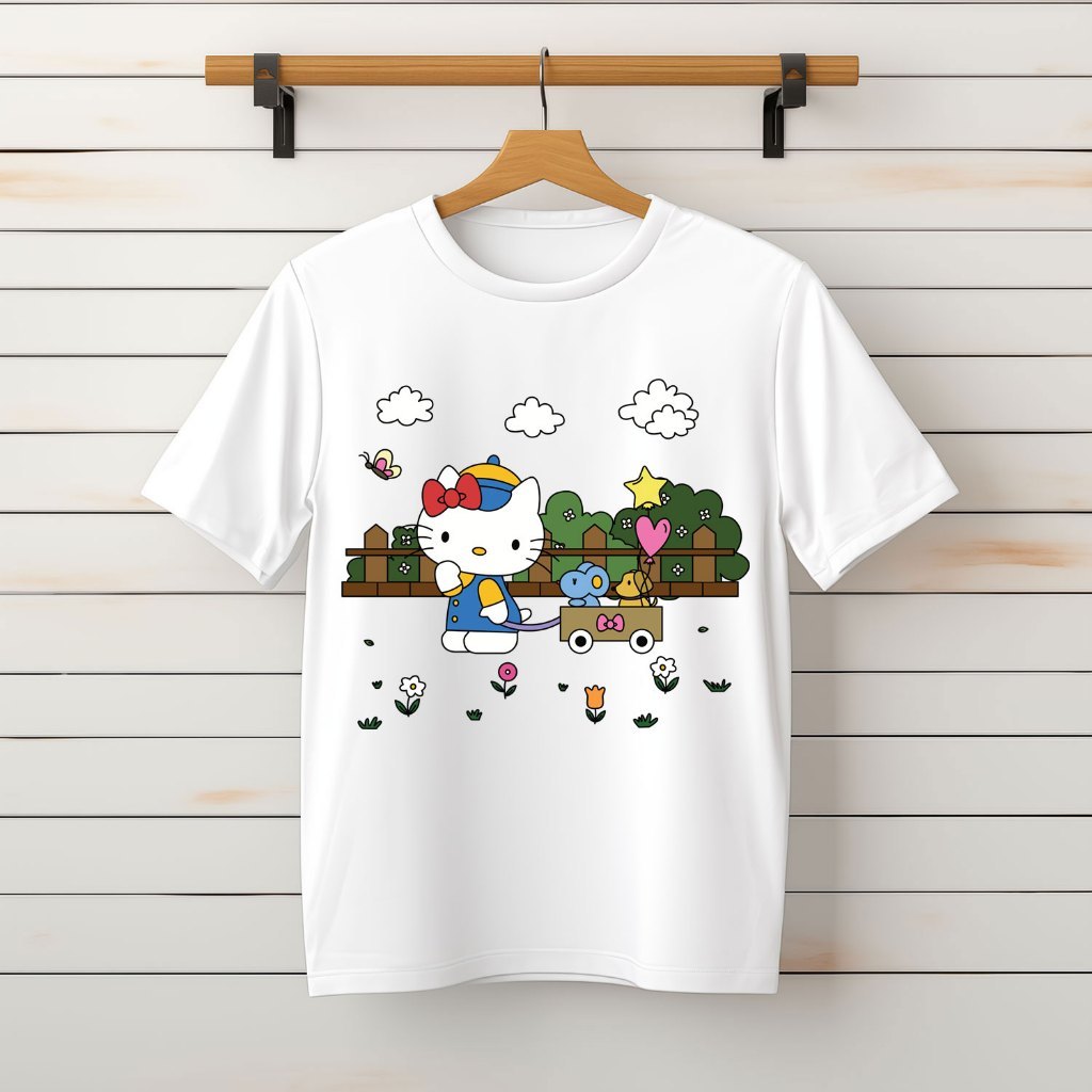 เสื้อยืด เสื้อยืดและกางเกงขาสั้น unisex สําหรับผู้ชายและผู้หญิง Hello Kitty 82 - Down Form [Bigmall 