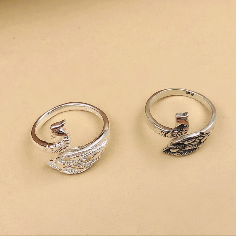 2021 สไตล์ใหม่อินเทรนด์เปิดนกยูงS999 แหวนเงินแท้หญิงสไตล์ชาติพันธุ์เงินไทยPhoenix Distressedแหวนแหวน