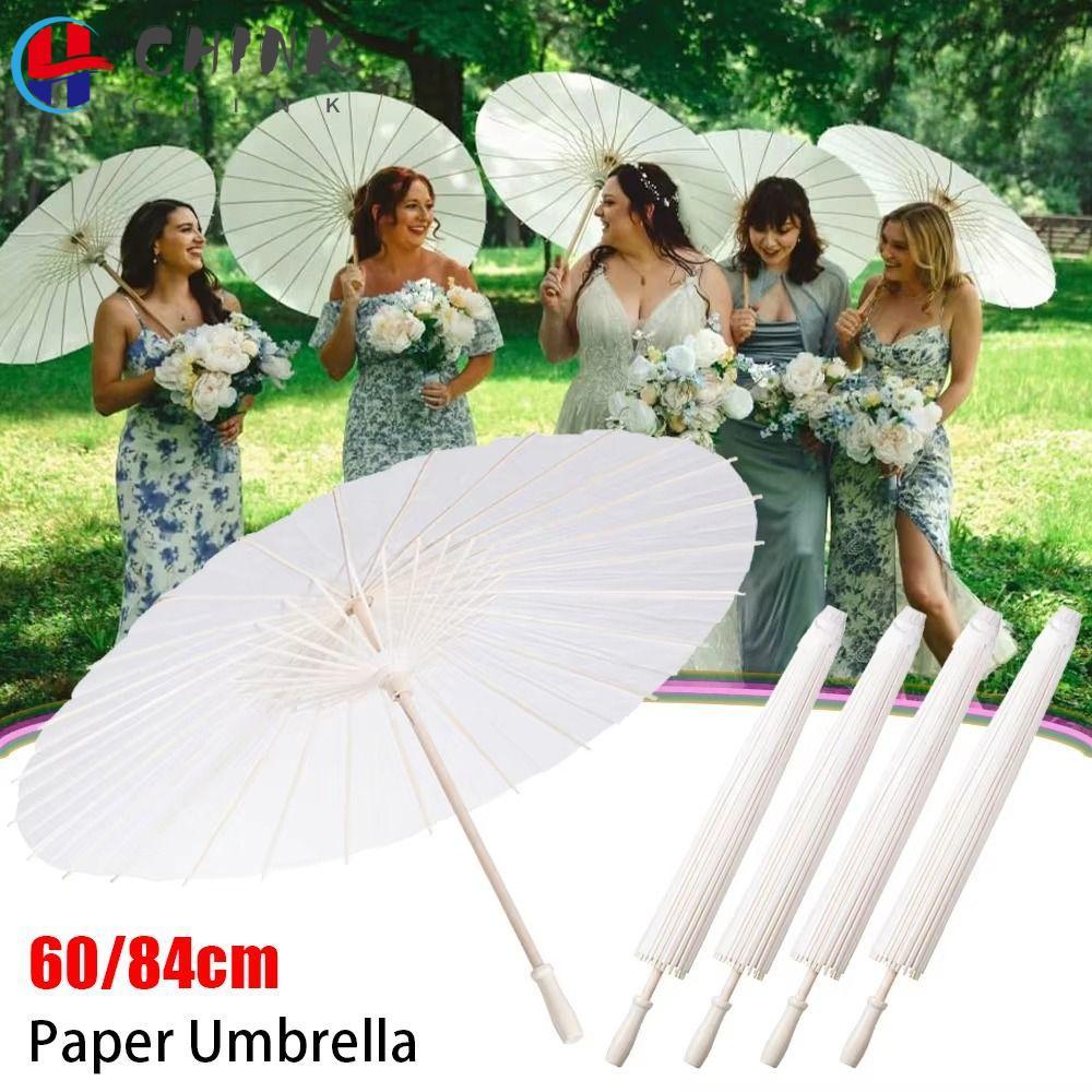 CHINK ร่มกระดาษ 1 ชิ้น, Dia 60/84 ซม.อุปกรณ์จัดงานแต่งงานสีขาวแบบดั้งเดิม,ทนทานด้ามยาวเปล่า DIY ทําด้วยมือการถ่ายภาพ Prop สําหรับครบรอบงานแต่งงาน
