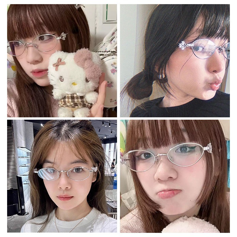 แฟชั่นผู้หญิงสไตล์แว่นตารูปไข่ป้องกันแสงสีฟ้าปิดกั้นแว่นตากรอบผู้หญิงยอดนิยมสไตล์สาวแก้ว