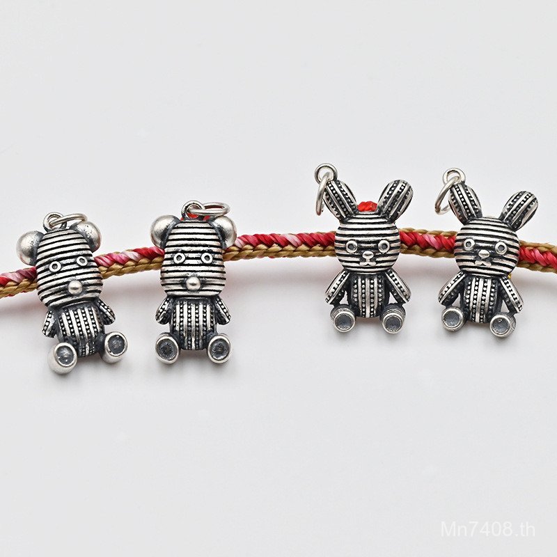 จี้เงิน S925 แบบด้าน วัสดุกระต่ายน้อย อุปกรณ์ DIY สร้อยคอ จี้หมีลายการ์ตูนน่ารัก สร้อยข้อมือ 3XDR