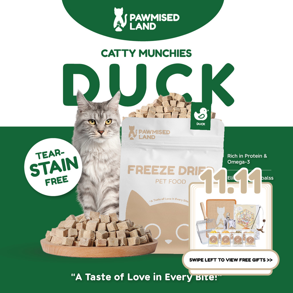 PawmisedLand Catty Munchies - เป็ดฟรีซดรายอาหารสัตว์เลี้ยง 125g ขนมพรีเมี่ยมอาหารสัตว์เลี้ยงอาหารแมว