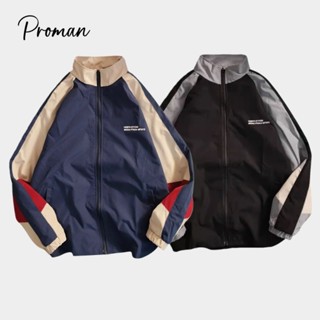 PROMAN ฤดูใบไม้ผลิฤดูใบไม้ร่วง Retro Contrast สีแจ็คเก็ตบาง …