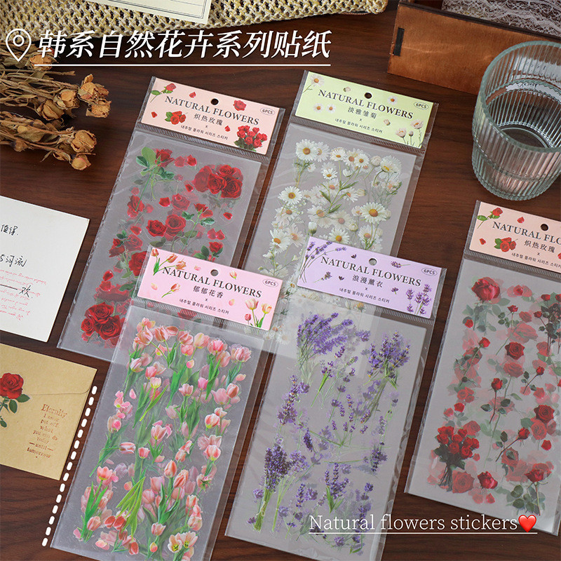 Retro ดอกไม้สติกเกอร์คู่มือ PET กันน้ําโปร่งใสสติกเกอร์ภูมิทัศน์ Goo กรอบธรรมชาติตกแต่งวัสดุ Y11.5