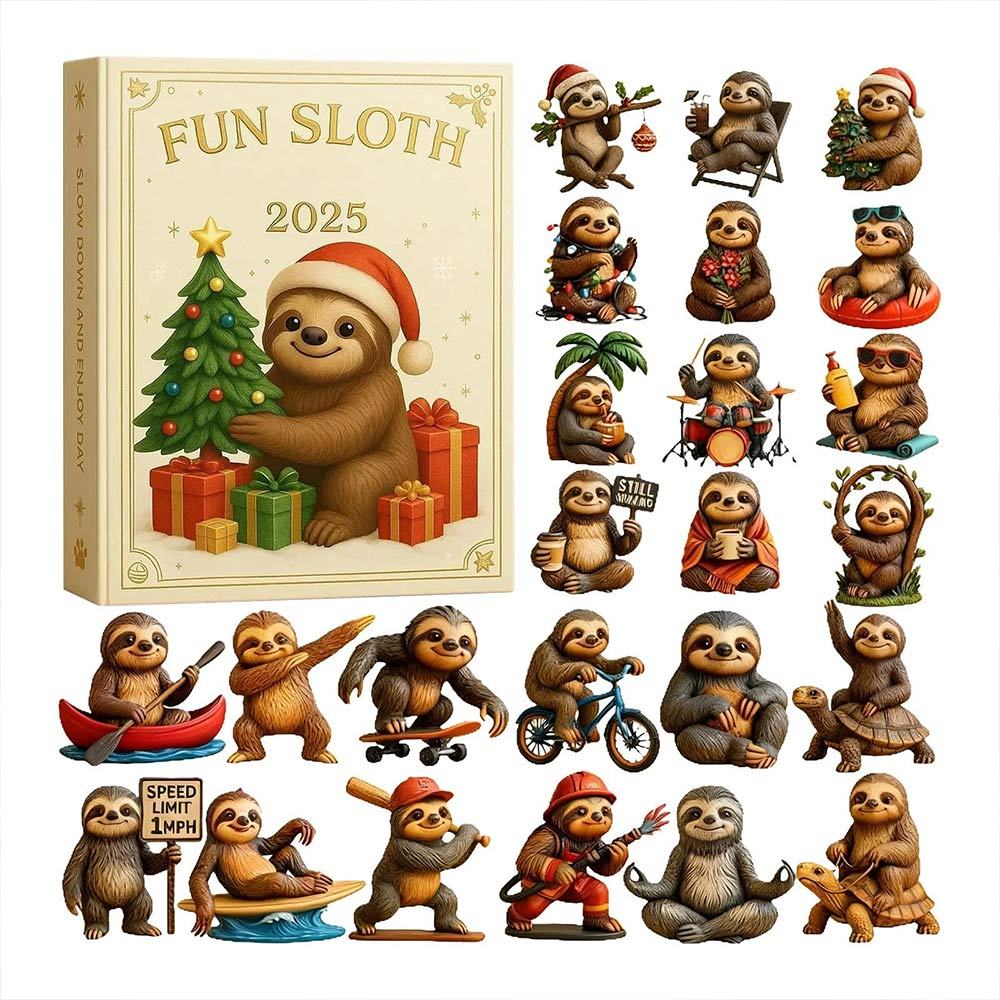 NEW Fun Sloth Advent Calendar 2025, 24 Day Christmas Countdown Calendar With 24 Pcs Cute Collectible