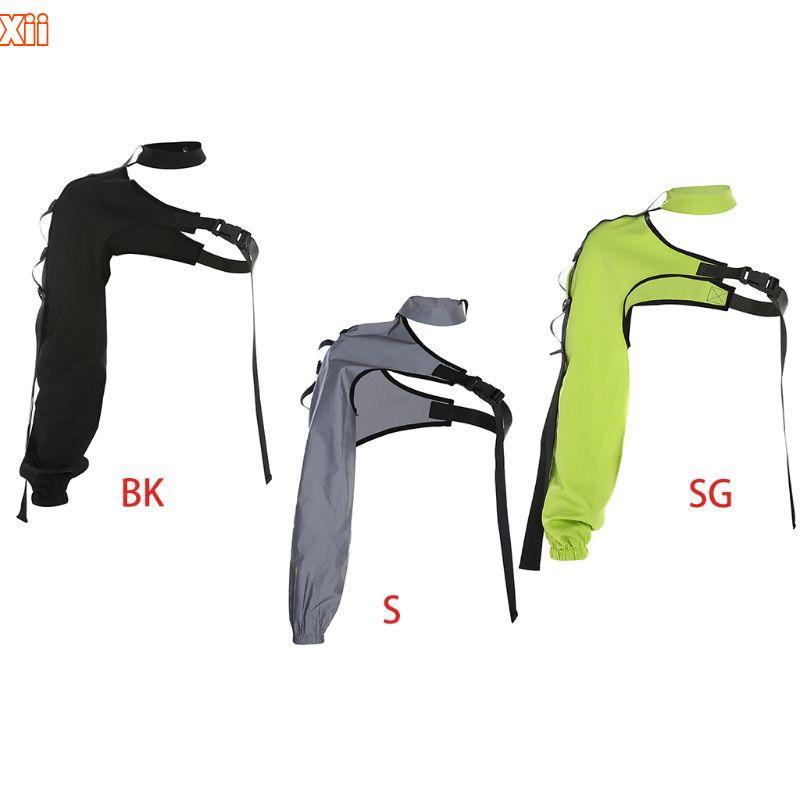 Xii ผู้หญิงหนึ่งไหล่สะท้อนแสง Crop Tops Choker ปรับหัวเข็มขัดแขนยาวไม่สม่ําเสมอเสื้อยืด Shrugs