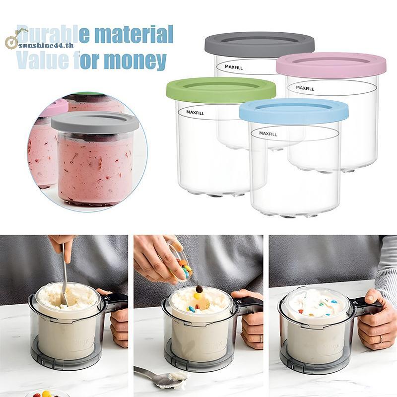 FOURSUN ไอศกรีม Pints ถ้วยภาชนะไอศกรีมพร้อมฝาปิดสําหรับ Creami Pints สําหรับ Nc301 Nc300 Nc299amz เค