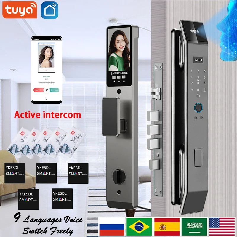 Tuya App Smart Life App ควบคุมเสียง Intercom สมาร์ทล็อค 3d Face Recognition รหัสผ่านลายนิ้วมือสมาร์ท