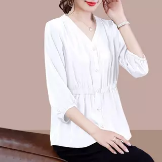 Red Berryเสื้อเบลาส์คอวีแขนสามส่วนสไตล์ฝรั่งเศสสำหรับผู้หญิง ประจำฤดูใบไม้ผลิ/ฤดูใบไม้ร่วงW683