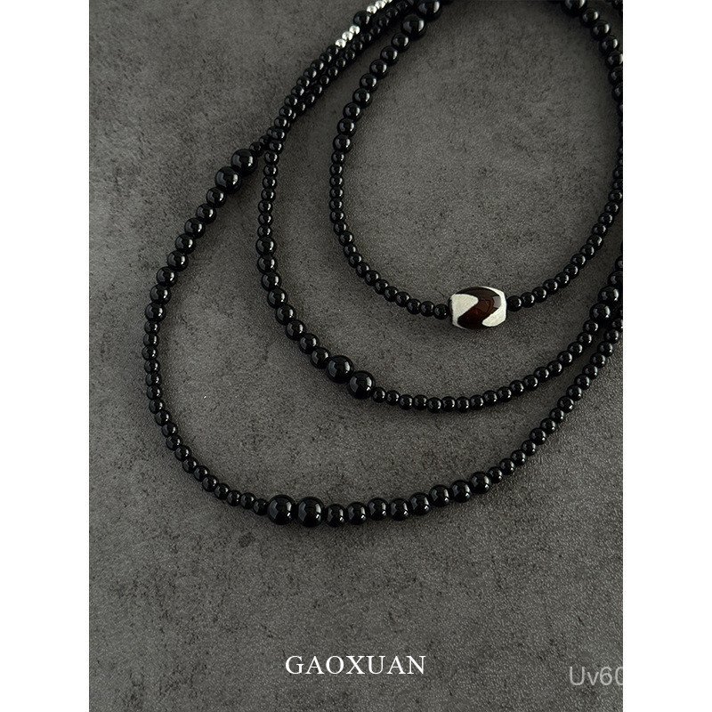 สร้อยคอคละวิคแฟชั่น สไตล์ไฮเอนด์ มีความสวยงามแบบเกรเดียนท์ ดีไซน์เรโทรพร้อมลูกปัดสีดำโอนาكسซ้อนสองชั