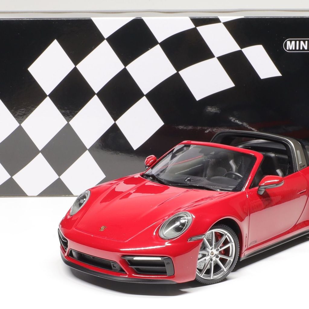 Minichamps Mini Cut Porsche 911 992 Targa4GTS รถโลหะผสมสีแดงรุ่น 1: 18