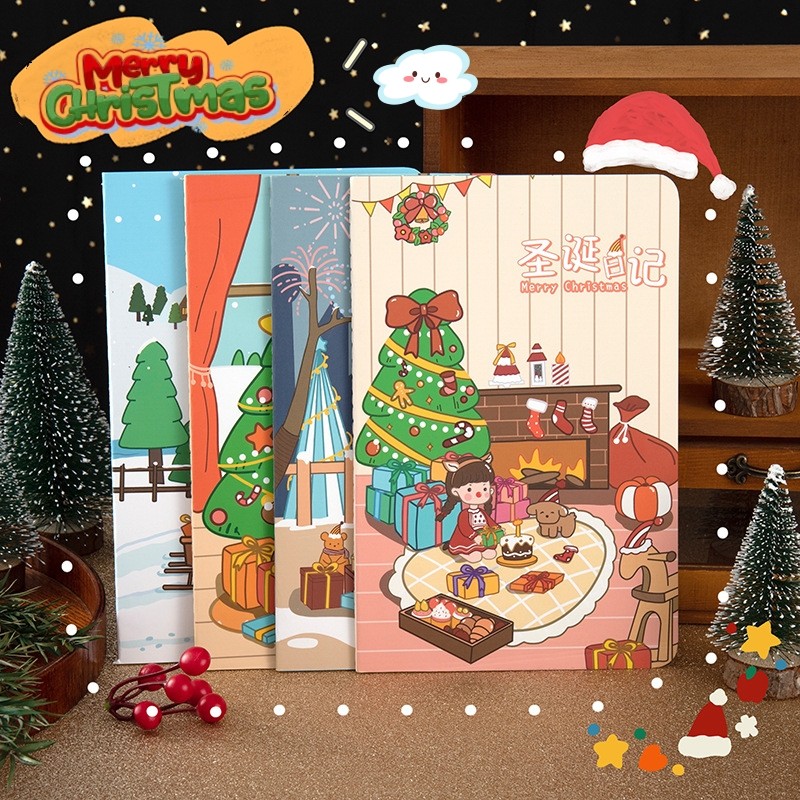 สมุดโน๊ต1เล่มA5 ลายChristmas ส่มลาย การ์ตูน สมุดโน๊ตจดบันทึก ลายน่ารัก อุปกรณ์สำนักงานและโรงเรียน