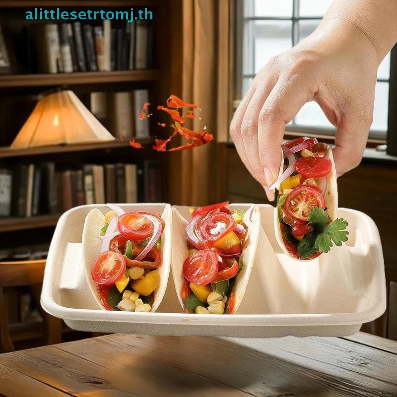 Alittlese 20 ชิ้นทิ้ง Taco แผ่น 3 ส่วน Taco แผ่นเสิร์ฟยุ่งรับประทานอาหาร Stackable Taco ถาดผู้ถือ Ke
