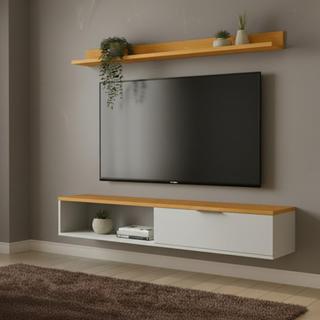 Rack Tv 55 Pol. Suspenso 136cm 1 Porta Lila Off/Nature Z49  - Mpozenato
