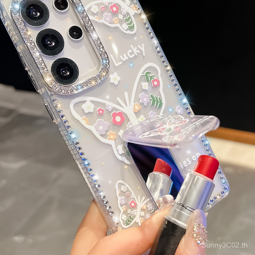 เหมาะสําหรับ Samsung S25Ultra เคสโทรศัพท์กระจก + กรอบเพชรกระพริบ + ความหนา 2.0 S24Plus เคสป้องกันโทร