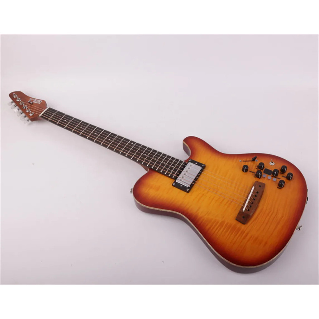 ออกแบบใหม่ Silent Electric Acoustic Guitar แบบพกพา Travel ในตัวเอฟเฟกต์ Electricas Electrique Guitar