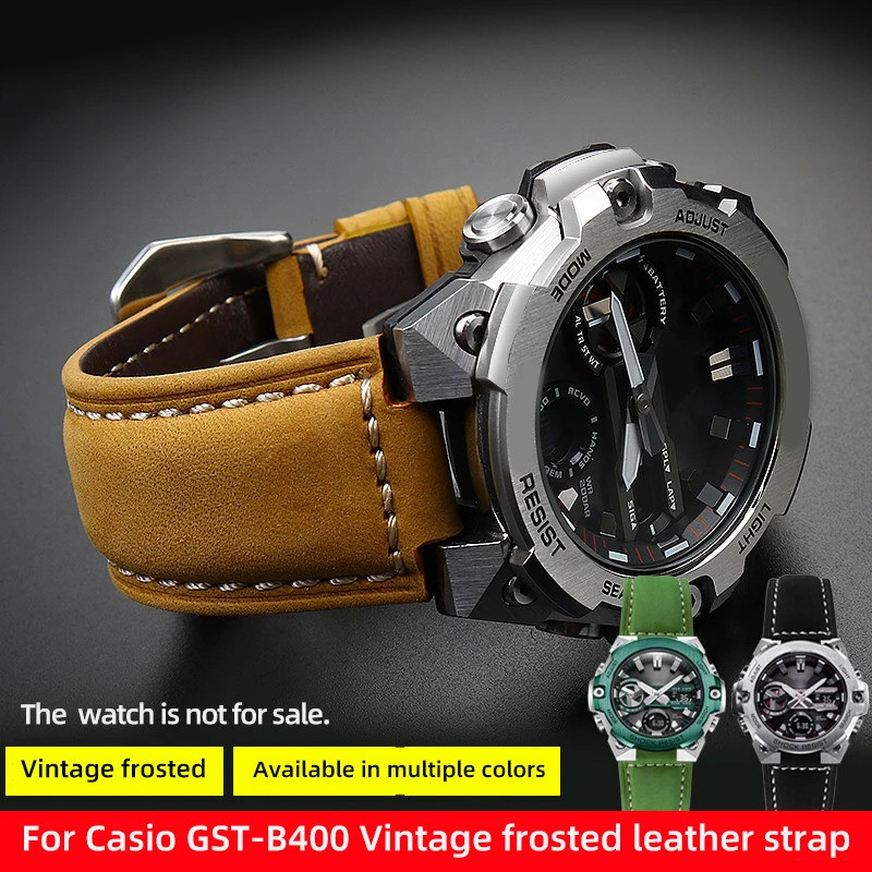 Vintage Frosted Cowhide สายคล้องคอเก่า Rivets สําหรับ Casio G-shock GST-B400 GST-B200 สร้อยข้อมือผู้