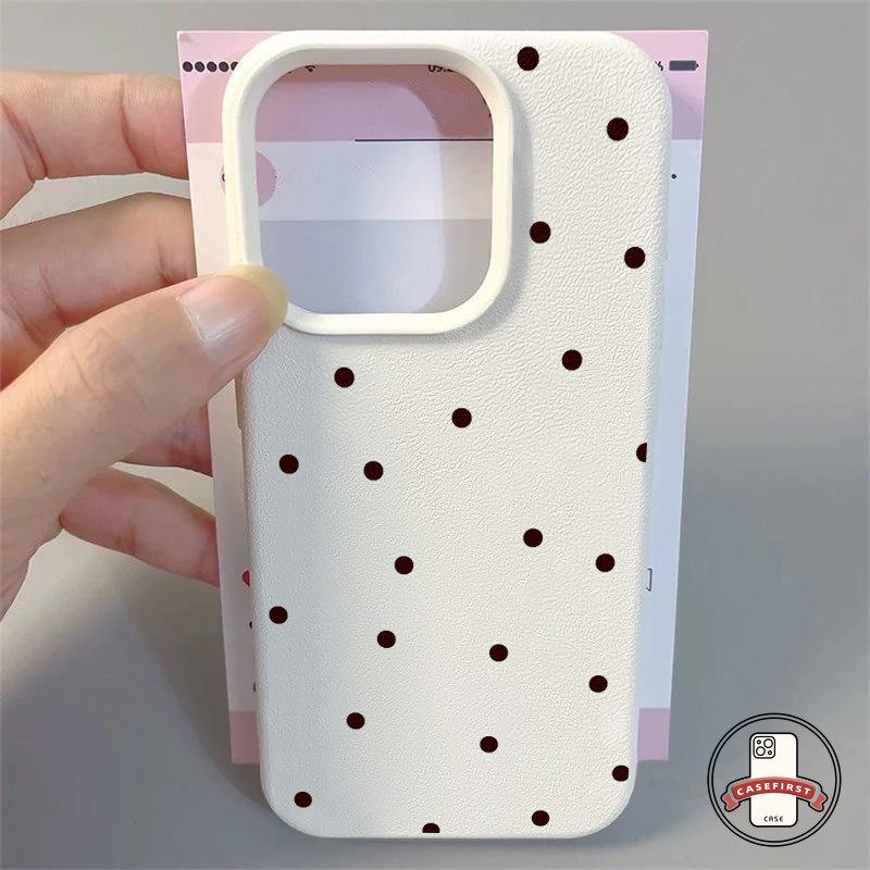 เคสไอโฟน 13 จุด Polka น่ารักหนังเรียบง่ายนุ่ม สำหรับ IPhone 15 17 14 16 13 11 12 Pro Max XS Max 8 7 14 15 16 Plus XR X
