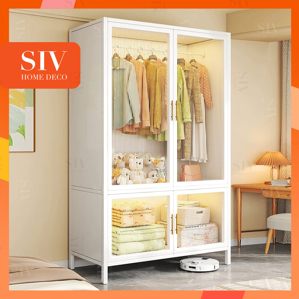 SIV ตู้เสื้อผ้าเหล็กขนาดใหญ่ 1.85 ม. ความจุเยอะ เก็บเสื้อผ้าชิ้นใหญ่ ชุดยาว และสูทได้ง่าย