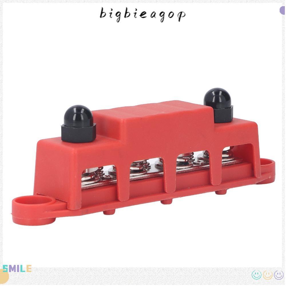BIGBIEGOP 4 ตําแหน่ง Bus Bar, 4 ตําแหน่ง 48VDC 250A M10 Studs Bus Bar, เทอร์มินัลสกรูสีแดง/สีดํา M10
