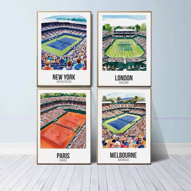 Grand Slam เทนนิสโปสเตอร์ผ้าใบภาพวาดพิมพ์ Wall Art New York London Australian Open Art สําหรับห้องนั