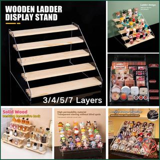 3/4/5/7Tier Wood Ladder Stand Acrylic Display Rack Makeup Perfume lipstick Blind Box Organizer shelf