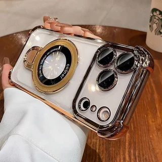 แท่นชาร์จไร้สายแม่เหล็กแบบใสสุดหรู พร้อมเคสซิลิโคนใส รองรับ iPhone 17 16 15 14 13 12 11 Pro Max Air Plus กันกระแทก เคสแข็งใสกันกระแทก ปกป้องด้านหลังและเพิ่มความสวยงาม