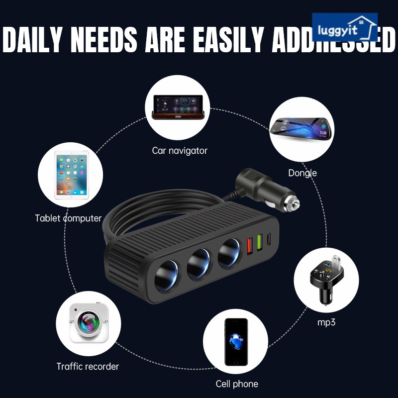 iuggyit ที่ชาร์จในรถยนต์ 3 in 1 ที่จุดบุหรี่ เครื่องชาร์จ USB อเนกประสงค์ ชาร์จเร็ว - รูปที่ 5