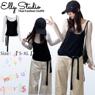 Elly พร้อมส่ง🦄เสื้อยืแขนยาวผู้หญิง🦄เสื้อ2ชิ้นติดกับ ดีไซน์โป…