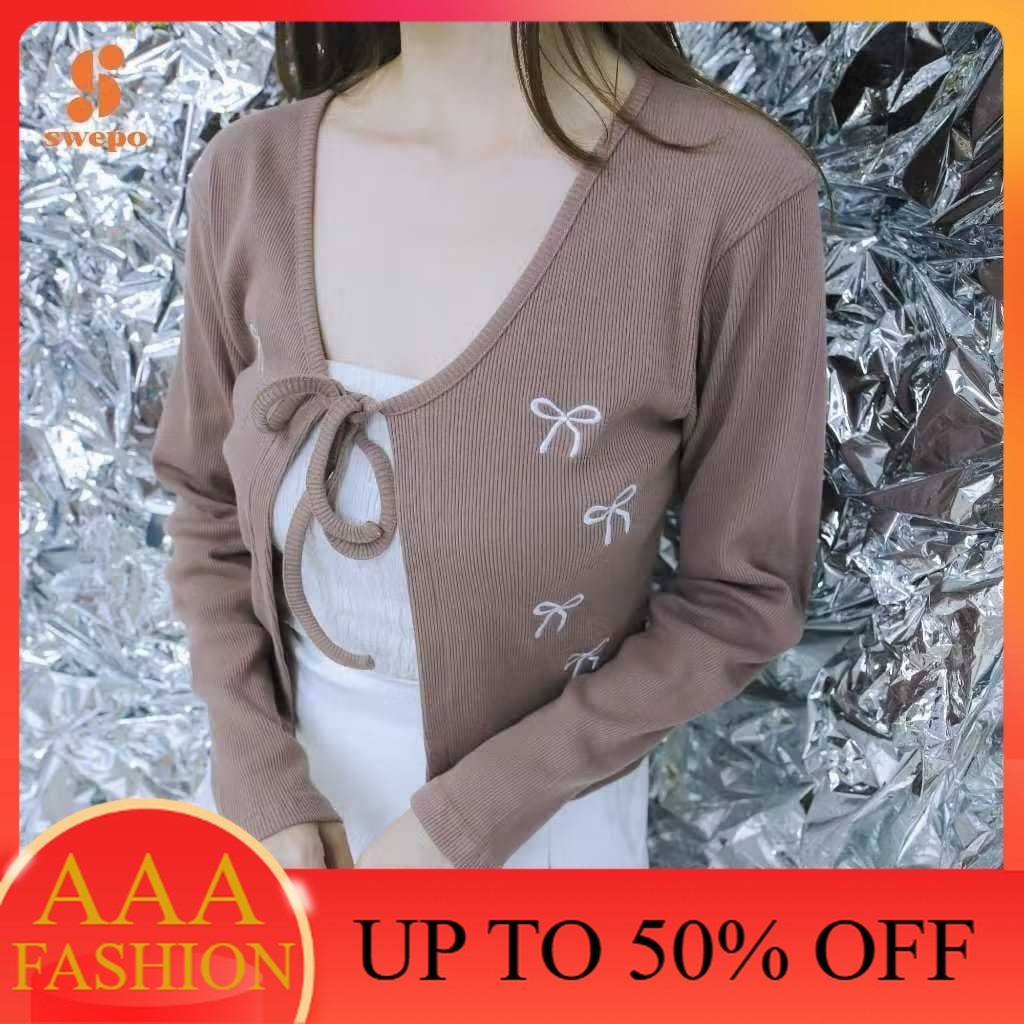 AAA FASHION เสื้อสเวตเตอร์ถักผู้หญิงแฟชั่น Cardi Ruka Rib Knit Fit to L