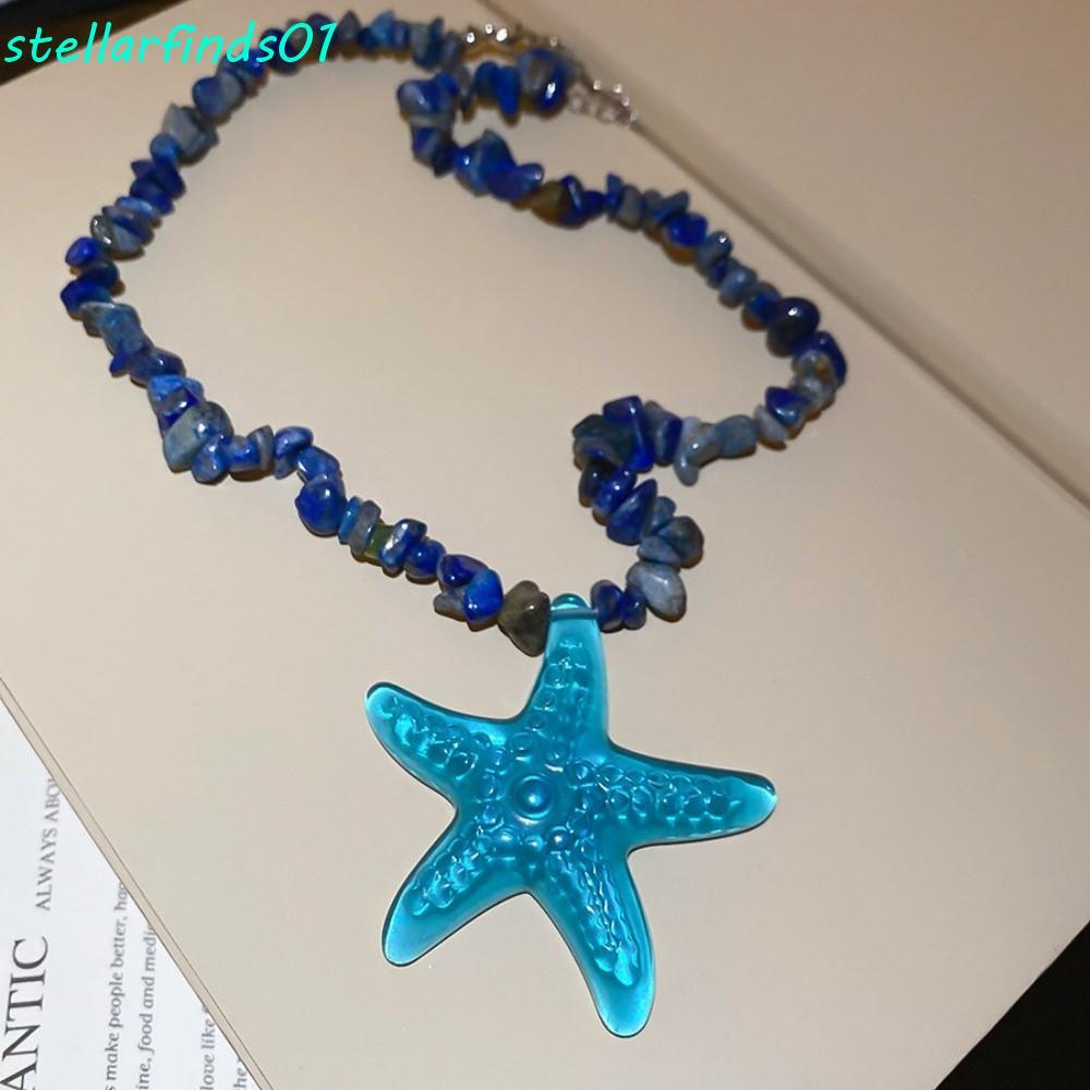 สร้อยคอยูวายเคียร์(STELLARFIND) ปลาดาว Clavicle Chain สไตล์โบฮีเมียน เรซิ่น Blue-vein หิน สำหรับเครื