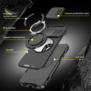 เคสโทรศัพท์แบบตั้งแม่เหล็ก iPhone 17 Pro Max Air 14 15 16 Pro Max 15 16 Plus 16e เคสกันกระแทกแบบสไลด์ป้องกันกล้อง