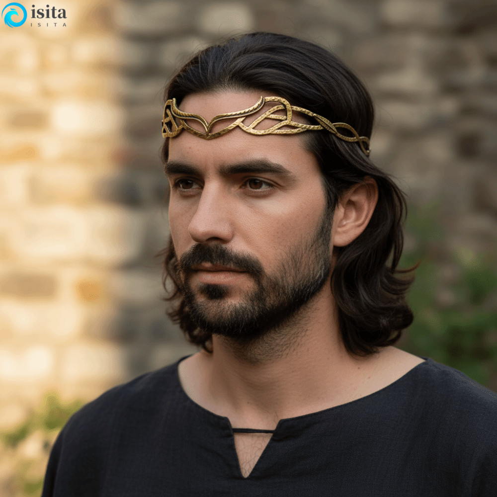 ISITA Hobbit Elrond Tiaras, ที่คาดผมแบบปรับได้โลหะผสม Elf Lord Crown, Fantasy Vintage Handmade Elven