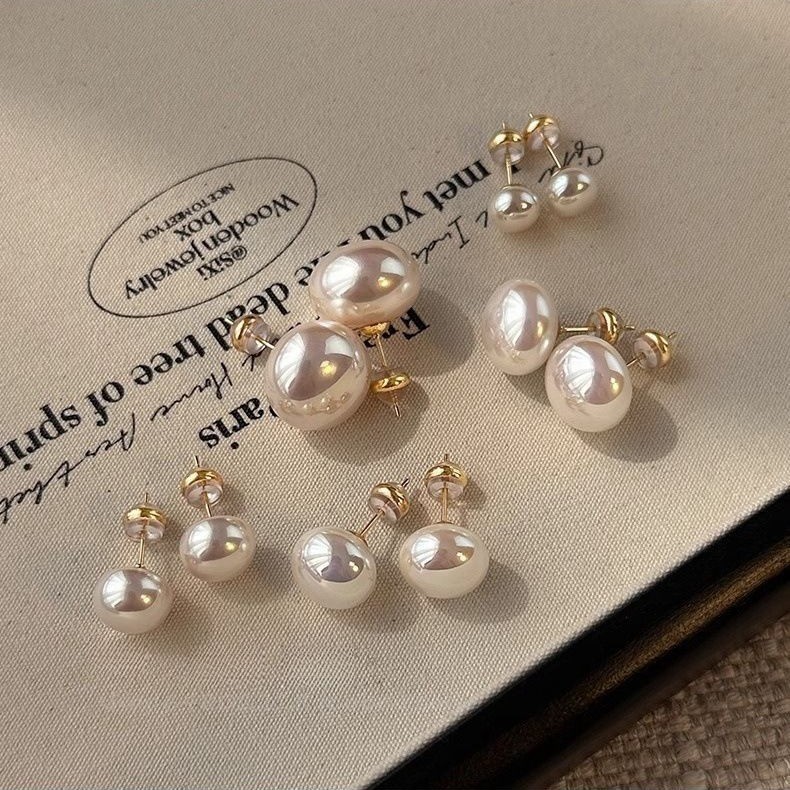 老家หัว粉光珠耳钉女999针气质耳环耳饰精 优雅ชิเจีย นึ่งขนมปังแป้งต่างหูมุกหญิง999เข็ม20251101