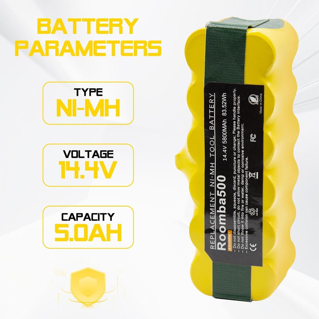 5000mAh 14.4V Replacement for Irobot Roomba 14.4V NI-MH Battery Compatible with iRobot Roomba 500 60