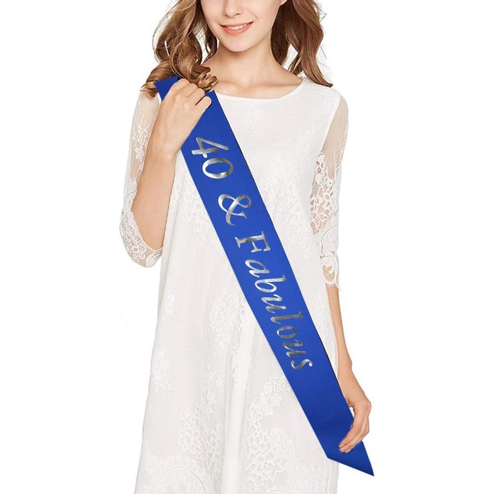 40th Brithday Silver Tiara and Sash, Glitter Satin"40 & Fabulous" Sash and Rhinestone Birthday Crown