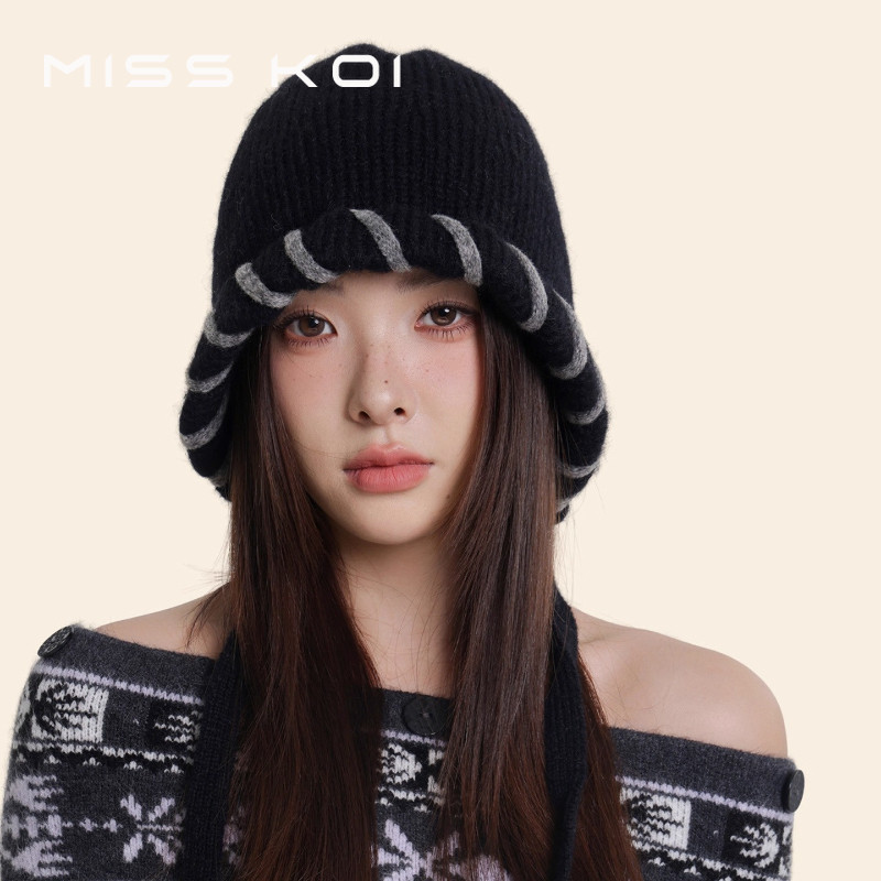 MISSKOI หมวกสไตล์เกาหลี ทำมือจากผ้าขนสัตว์สำหรับผู้หญิง ขนาดเล็กและอบอุ่นในฤดูหนาว