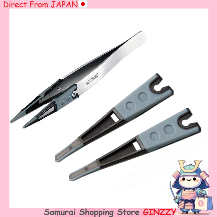 HOZAN คีมปากแบน ESD Soft Tip คีมป้องกันไฟฟ้าสถิตย์ P-640-J แบบตรง & ชุดหัวเปลี่ยน P-640J-1 Japan