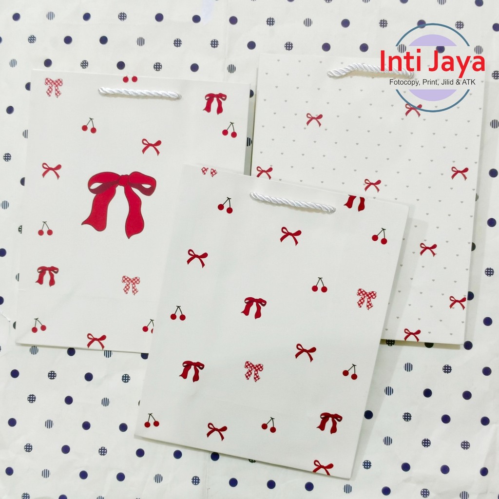 Mini Paper Bag Portrait Gift Bag Coquette Cherry Motif Paper Bag