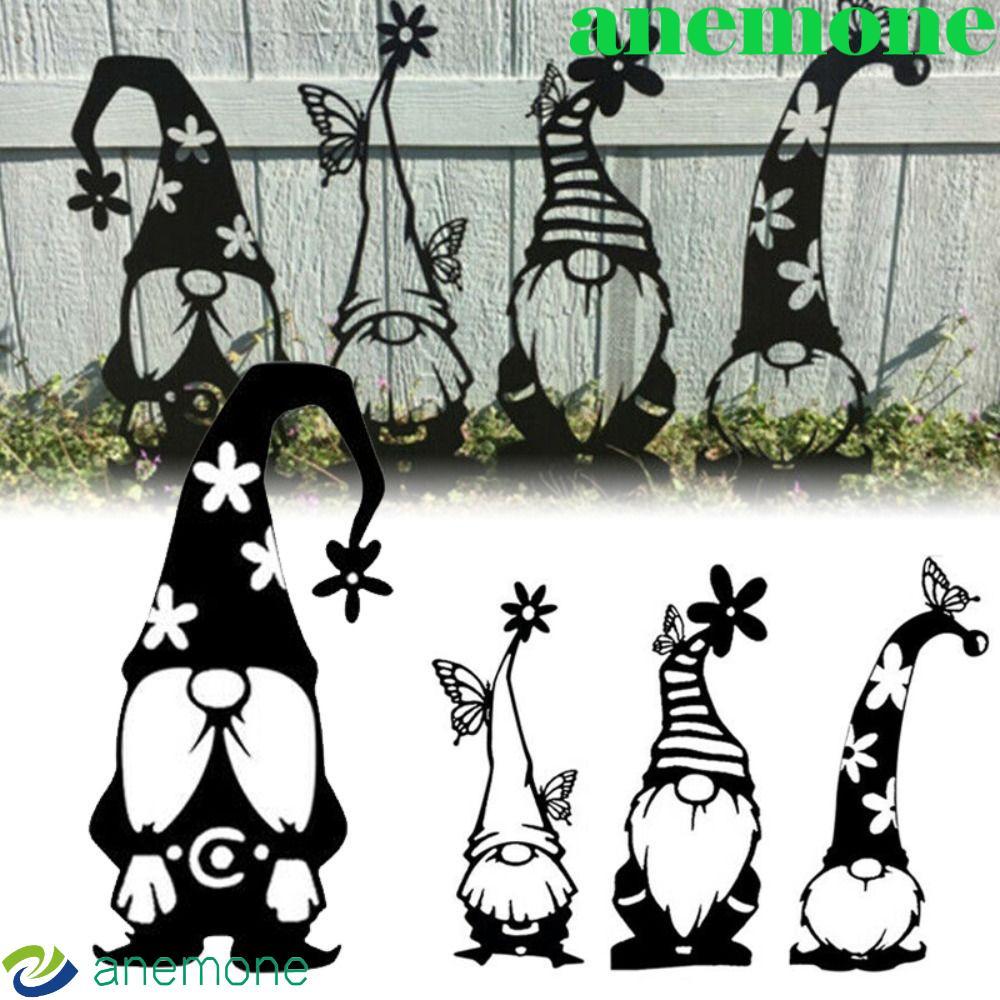 ป้าย ANEMONE Gnome, 2D Acrylic Garden Gnomes Stake, Gnome Silhouette สาขากันน้ําสีดํา Gnome Ground S