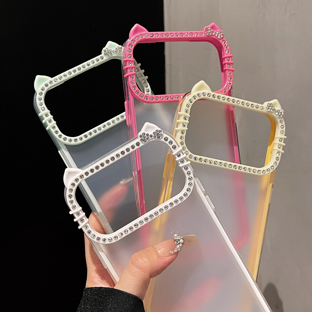 สีสันหูแมว Frosted อะคริลิคเคสโทรศัพท์สําหรับ iPhone 17 Pro Max 17 Air 16 Plus 15 14 13 12 11 กันกระแทกป้องกันปลอก