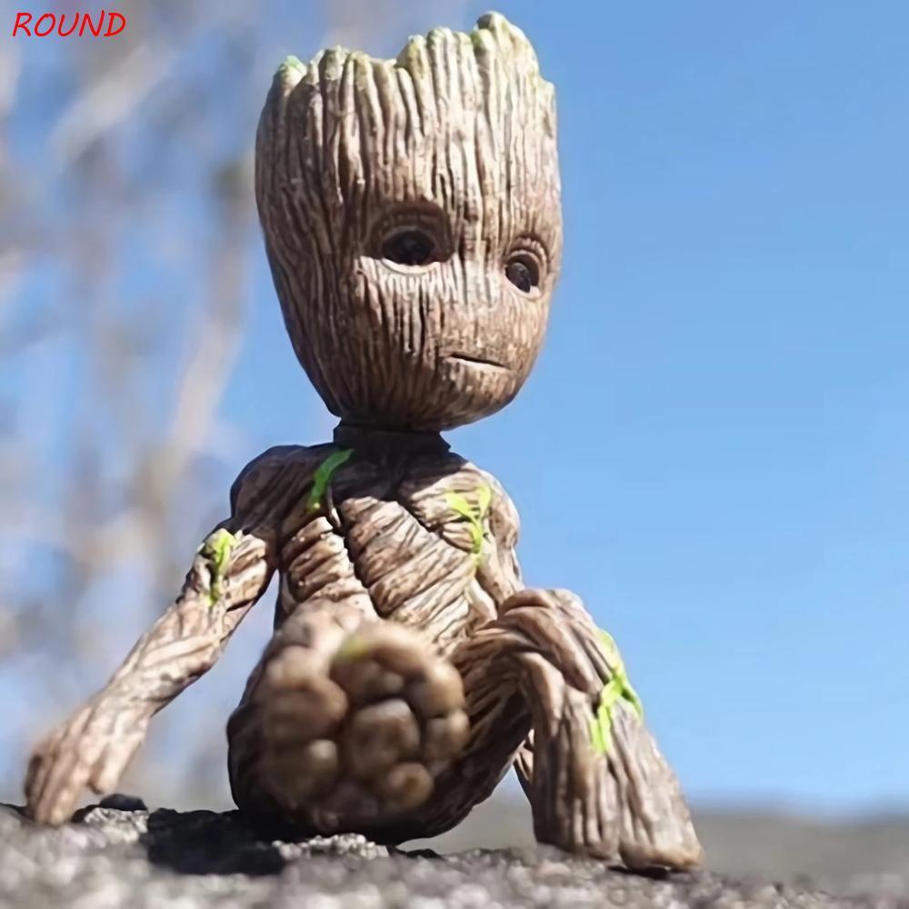 ROUND Groot รูปรูปตุ๊กตาของเล่นตุ๊กตา Avengers นั่ง Mini Groot