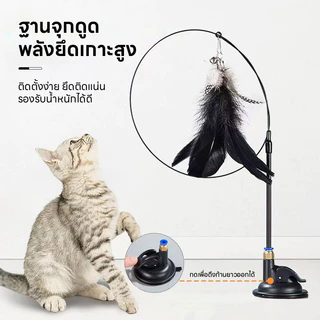 FurryCuddle ไม้ล่อแมว ไม้ตกแมว แบบติดพื้นสุญญากาศ ของเล่นสัตว์เลี้ยง เปลี่ยนหัวได้ มีกระดิ่งล่อความสนใจ PU215