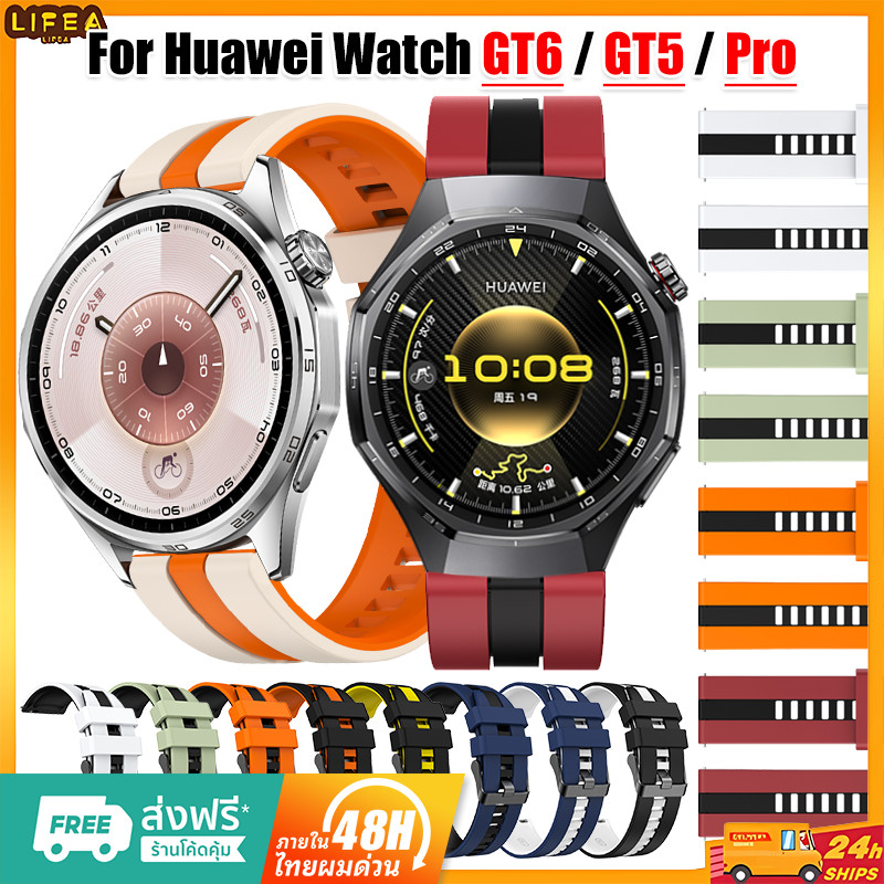 สายซิลิโคนสําหรับ Huawei Watch GT6 / GT5 / GT 6 Pro 46มม. สายรัดข ้ อมือเปลี ่ ยนได ้ สร ้ อยข ้อมือสําหรับ สายรัดกีฬา